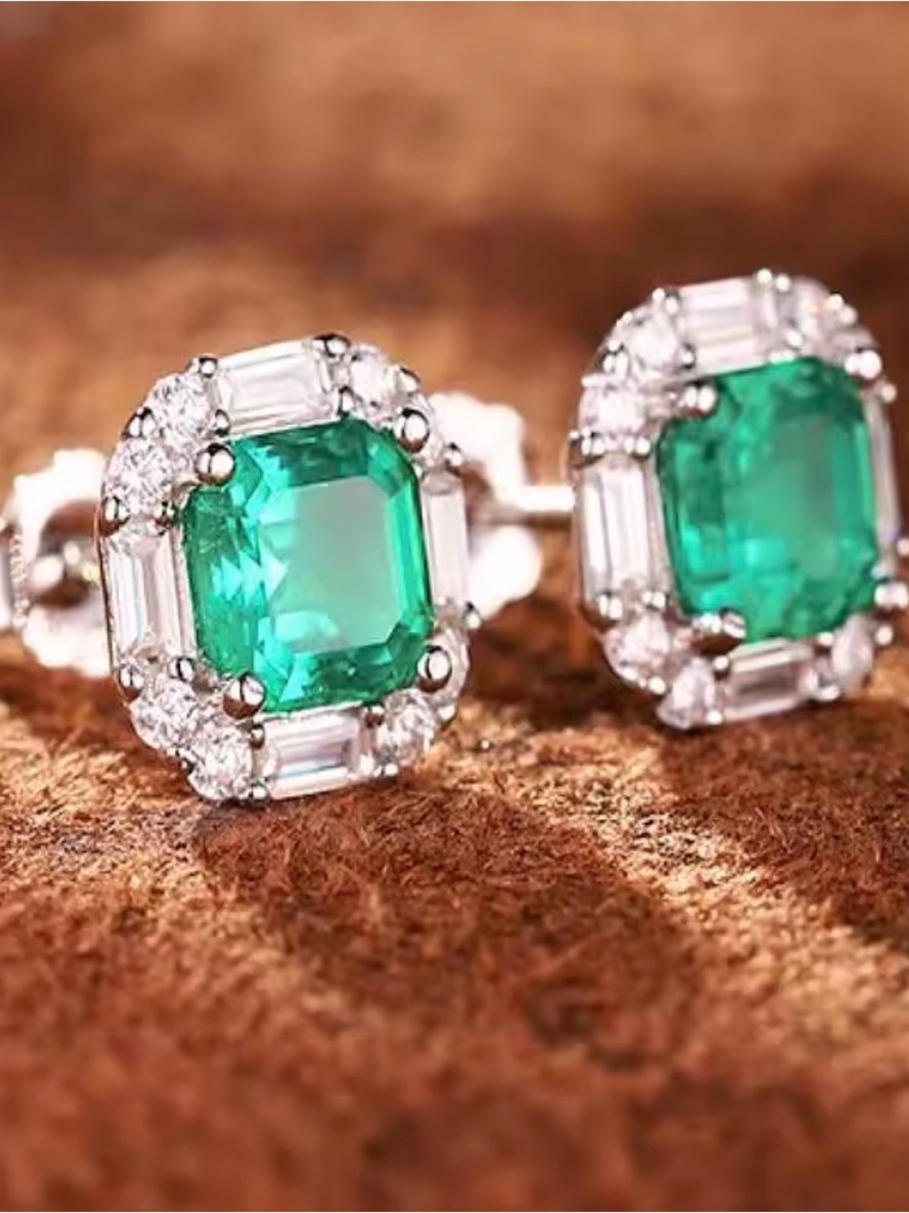Vibrant Lab Emerald Stud Earrings 18k Gold Plated Elegant Stud